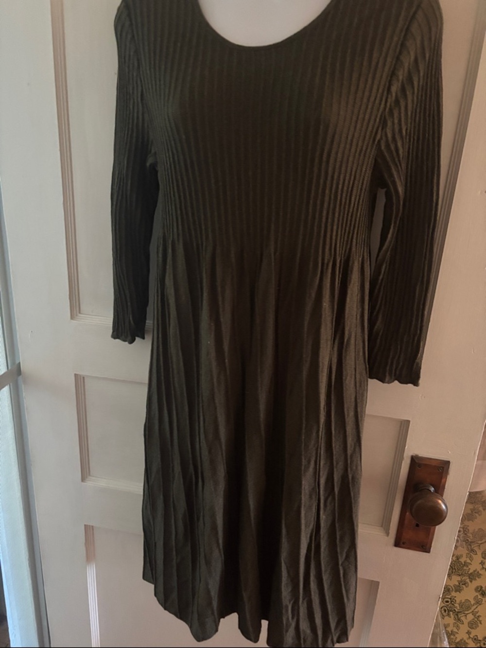 Eileen Fisher Dark Olive 3/4 Sleeve Midi Dress